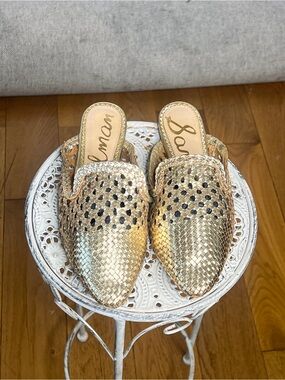 Sam Edelman Metallic Gold Woven Pointed-Toe Mules